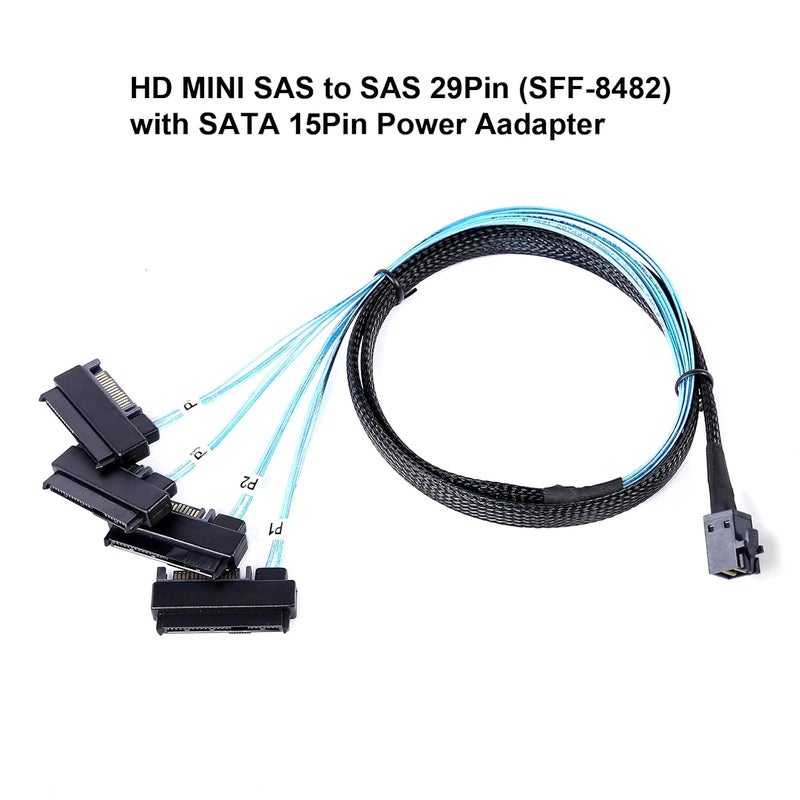 ADCAUDX Mini-SAS to SAS-Cable: 0.5M SFF-8643 to SAS SFF-8643 to SFF-8482 Connector 4X SFF-8482 with SATA Power Adapter Cable (1.6FT) (Pack of 2) - Image 4